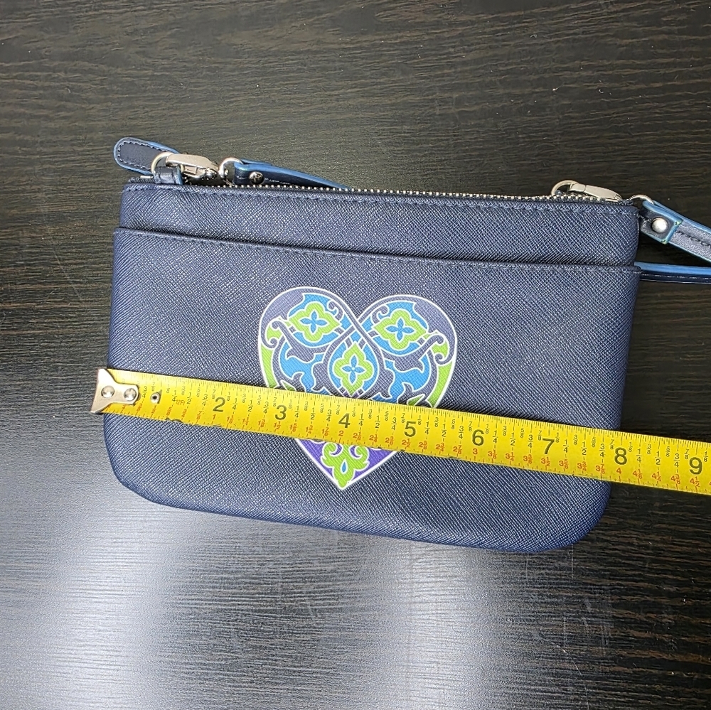 BRIGHTON Navy Blue Heart Design Mini Small Crossbody Purse Zippper Pockets - Picture 12 of 14